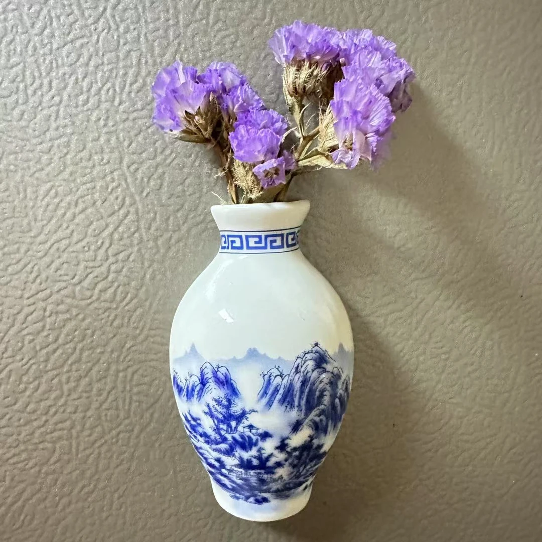 【青花瓷山水画】景德镇文创陶瓷花瓶冰箱贴