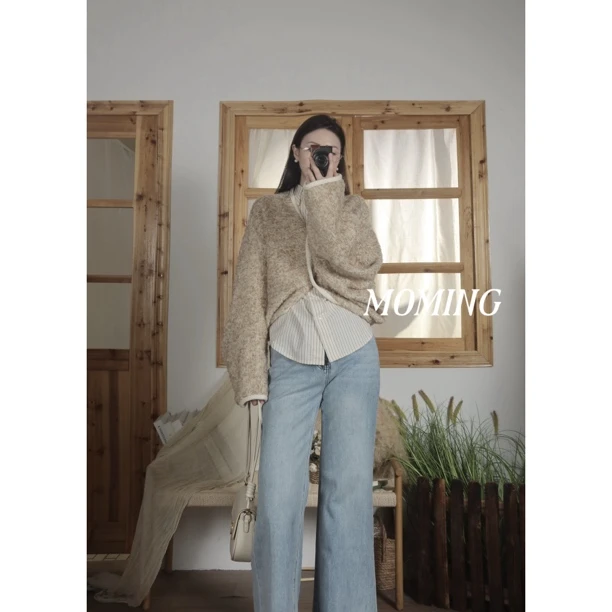 MOMING秋季新品 浮光 法式慵懒温柔设计款双色圈圈无领短外套