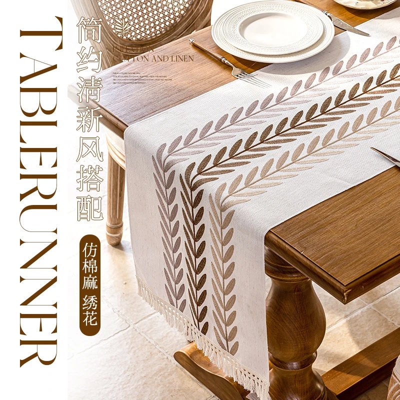 桌旗仿棉麻台布长条布田园风鞋柜电视斗柜玄关柜装饰盖布绣花餐桌