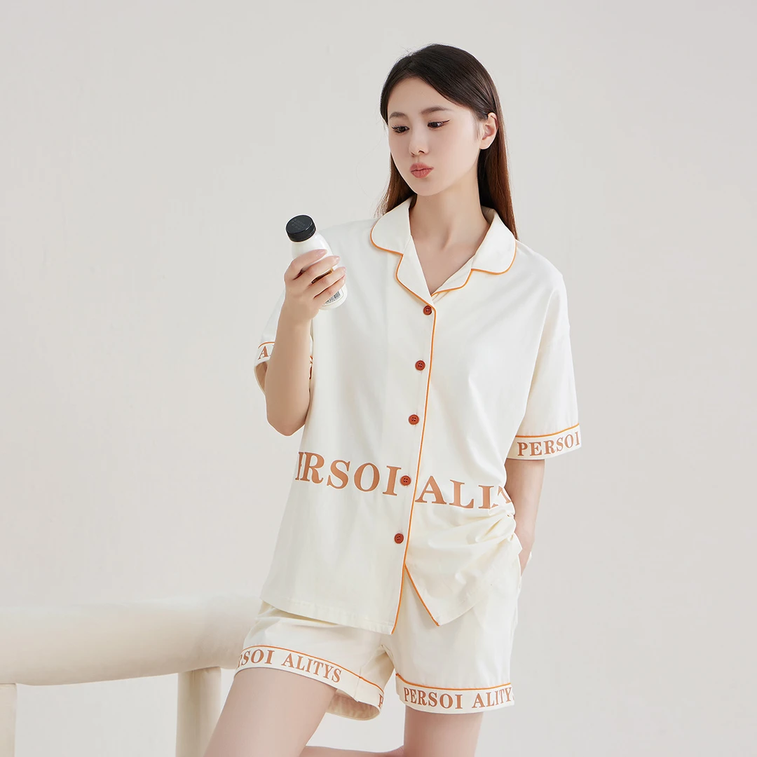 短袖夏季薄款睡衣家居服套装女士简约家居服