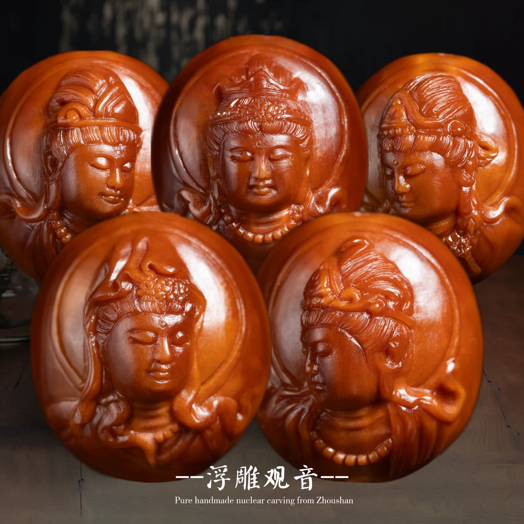橄榄核核雕浮雕观音舟山苏工纯手工精品高端雕刻核雕手串文玩男女