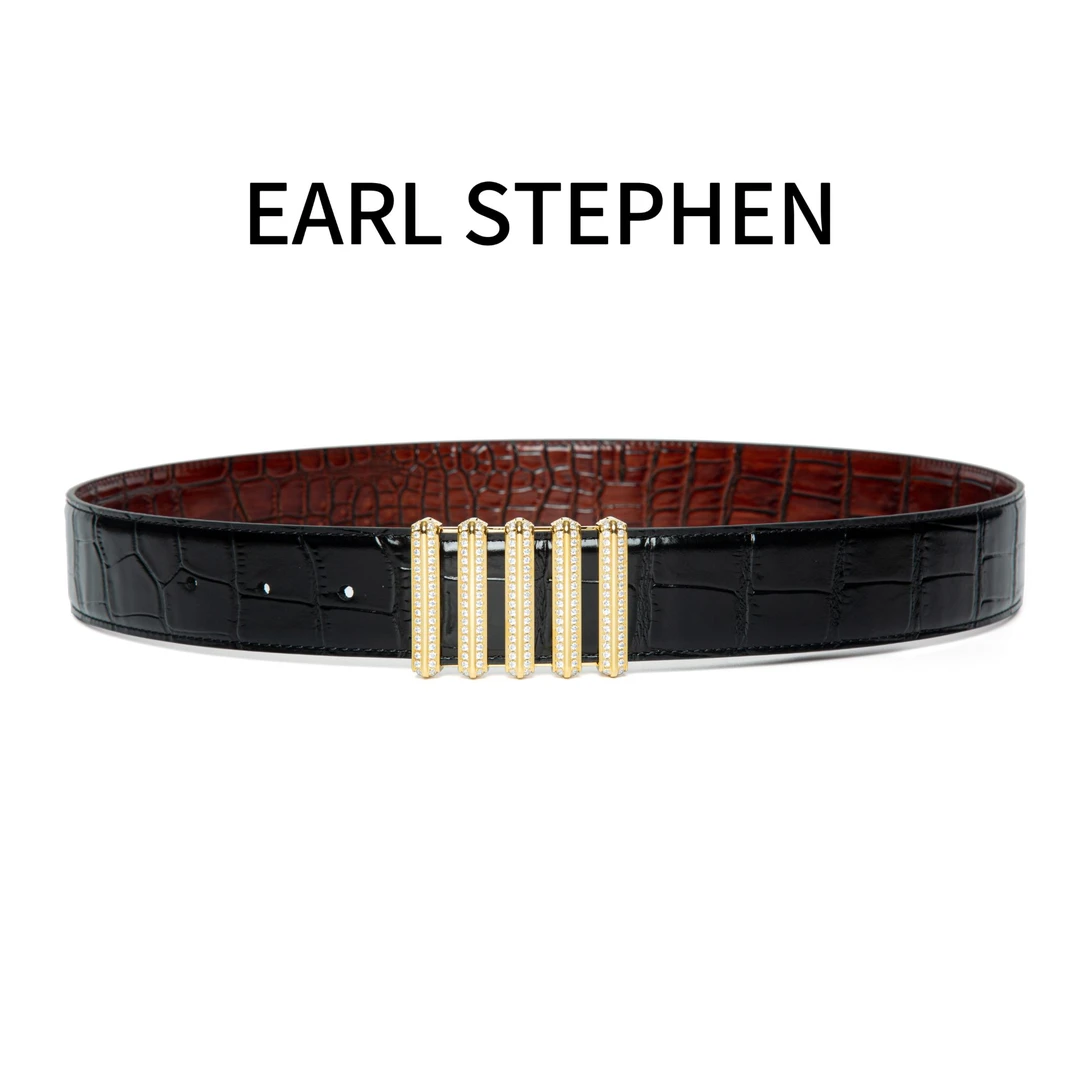 3.8宽史蒂芬五排算盘扣老鹰扣搭配双面鳄鱼皮男士腰带