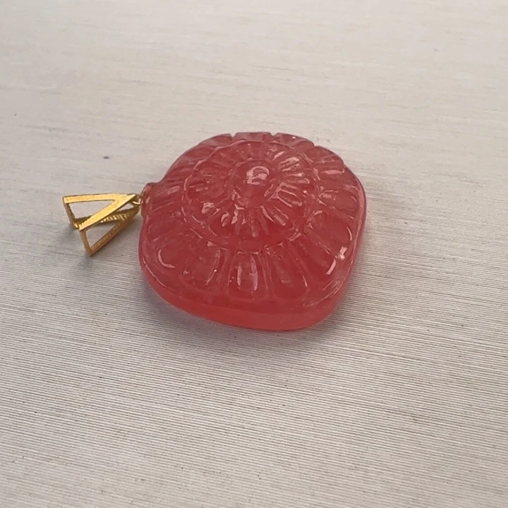 菱锰矿（红纹石）吊坠(不含链)18K金镶嵌淳*