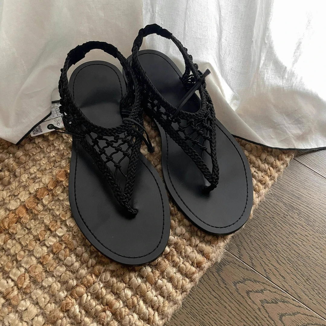 【DR官方正品】手工编织夹趾罗马凉鞋女夏平底人字夹脚凉拖鞋