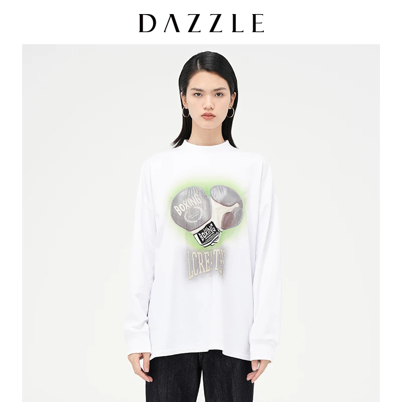 DAZZLE地素休闲宽松印花长袖圆领卫衣女2D4J124