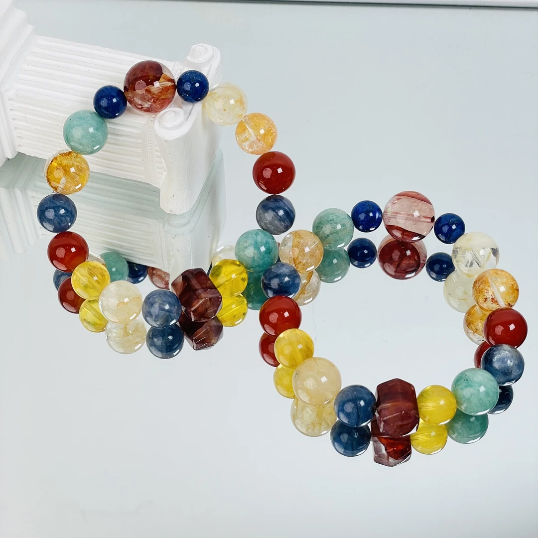 【157 中式油画】胶花青金石萤石玛瑙等9-14mm手串多样性发其一Z