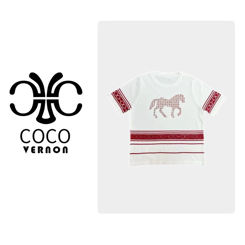 【宠粉福利】欧韩时尚新款夏季短袖针织小马烫钻圆领休闲百搭上衣女