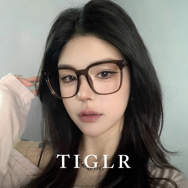 帝格勒大框冷茶色素颜眼镜近视女高级感可配度数大脸显瘦眼睛框架