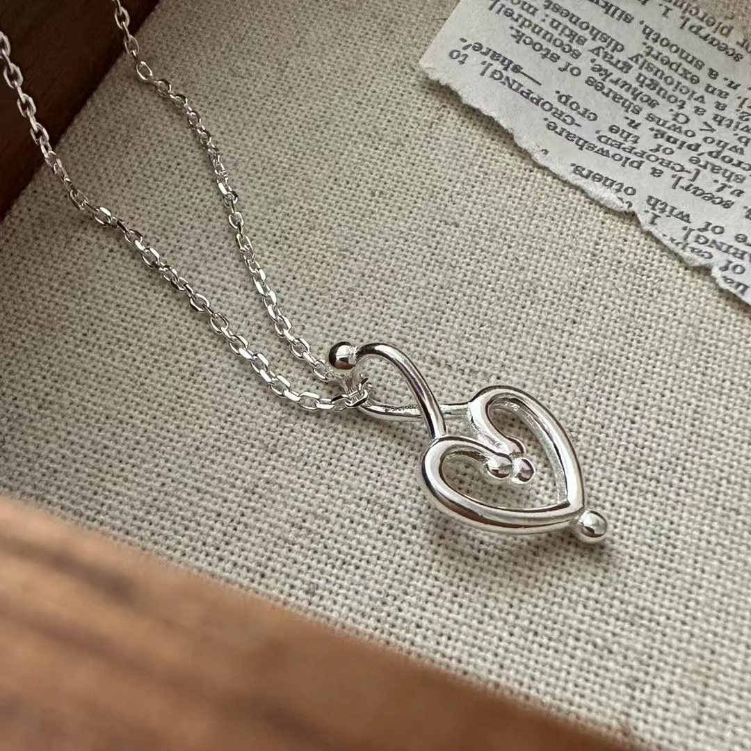坠链均925银 日韩厂时尚高级复古简约爱心银项链40/43/46cm