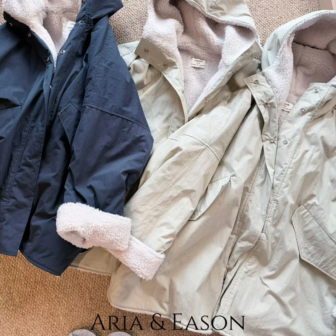 Aria&Eason泡菜冬季新款女半长羊羔毛内胆短外套no退no换