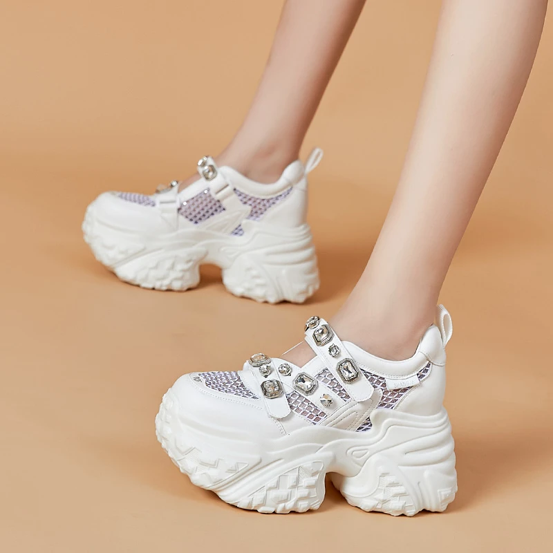 增高8-10cm透气老爹凉鞋女2025夏季新款魔术贴软底百搭时尚女鞋