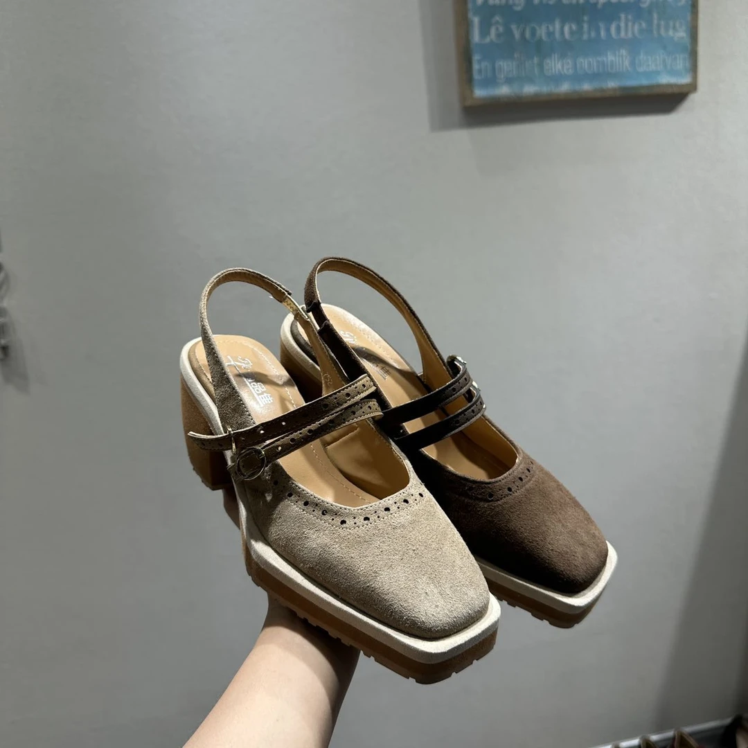 752-2低跟松糕跟包头夏季凉鞋纯色坡跟软底休闲百搭包头拖