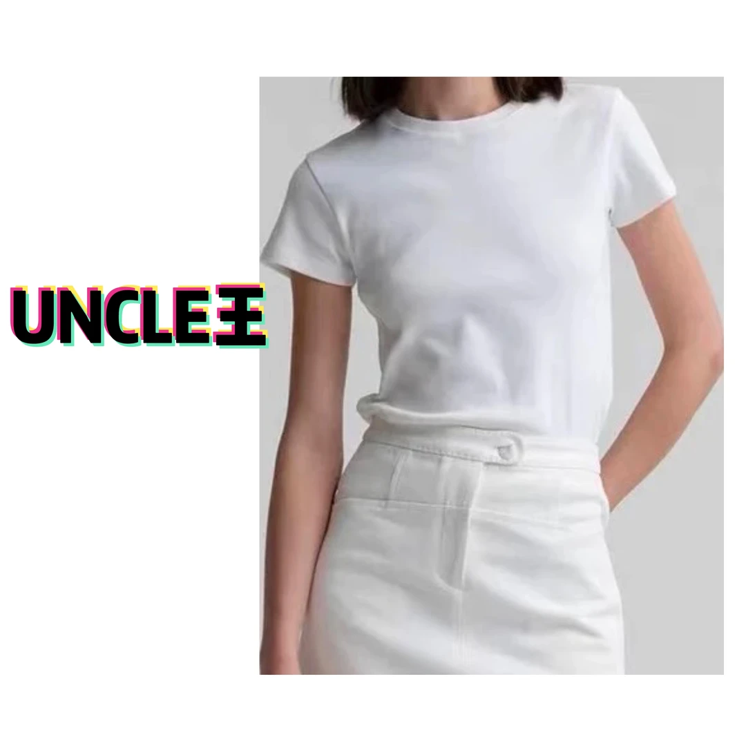 纯棉美式休闲风修身圆领正肩款短袖T恤女