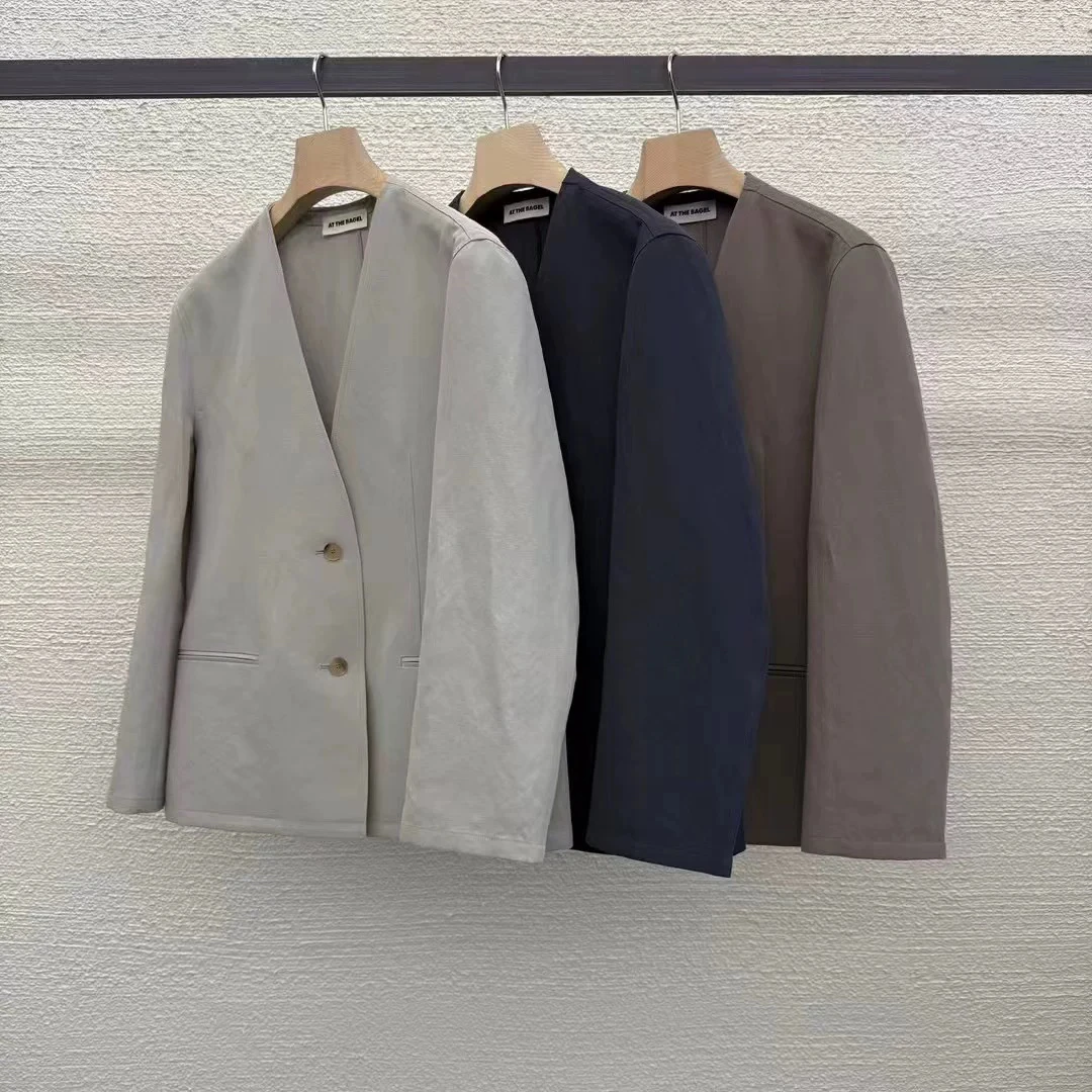 现~韩国东大门代at the bagel女2025春季简约气质V领西装短外套