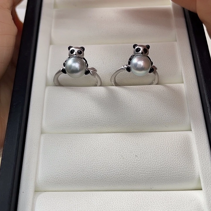 银S925镶嵌海水珍珠戒指随机发