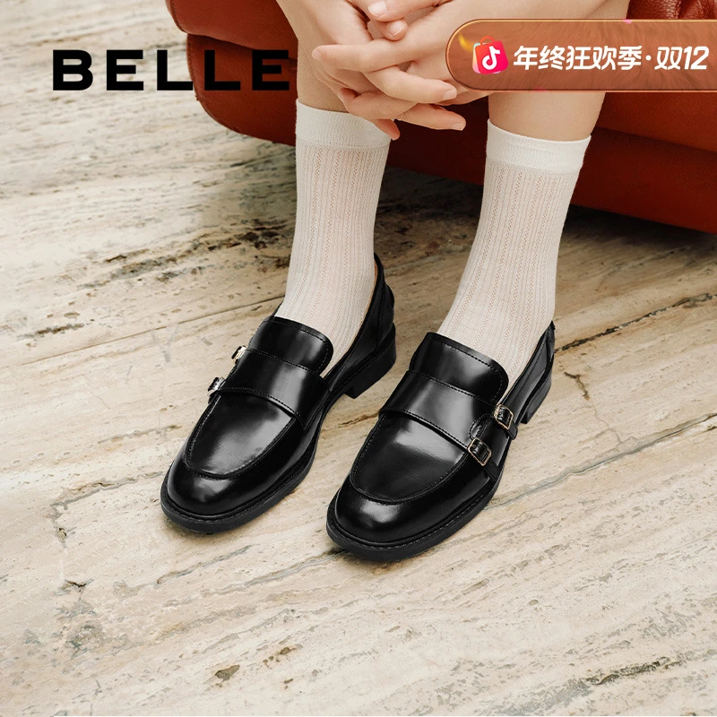 博主推荐百丽乐福鞋女秋季商场同款百搭通勤真皮布洛克小皮鞋单鞋