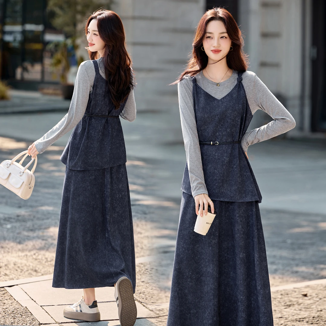 一整套入秋穿搭女2025秋新款韩系慵懒风马甲时尚半身裙盐系三件套