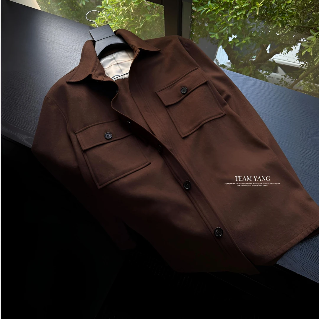 Team Yang-秋季新品老钱风羊毛格纹拼接翻领复古质感羊毛夹克7041