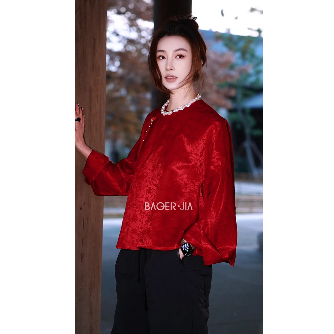 28-【好彩头】宝儿家含幂BK307625412新中式压襟葫芦暗纹提花上衣