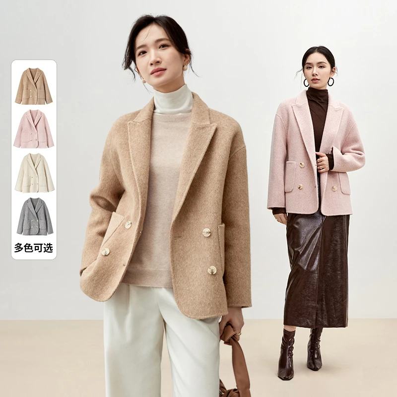 尚都比拉冬季新款双面毛呢外套手工西装式呢大衣56003