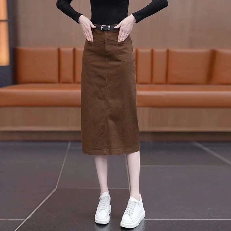 2025新款春夏时尚洋气半身裙直筒过膝中长款显瘦开叉一步包臀裙子