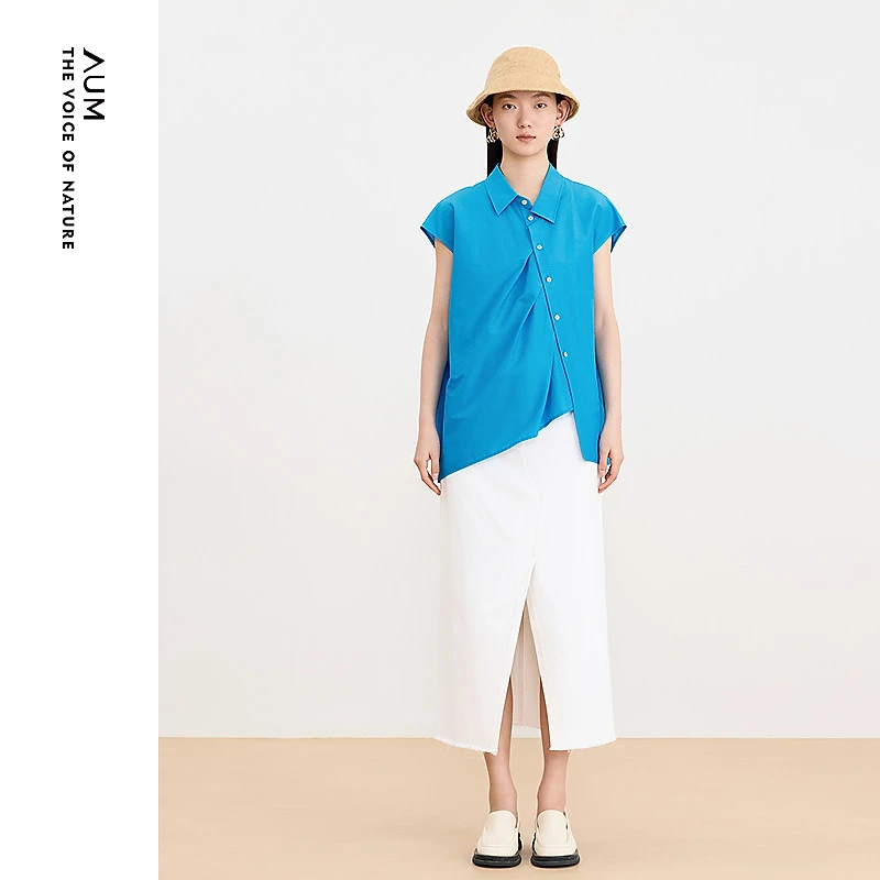 AUM/噢姆夏季新款时尚纯色翻领衬衫M1EG23809