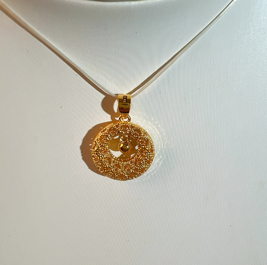 足金999 双面花丝灵动平安扣吊坠