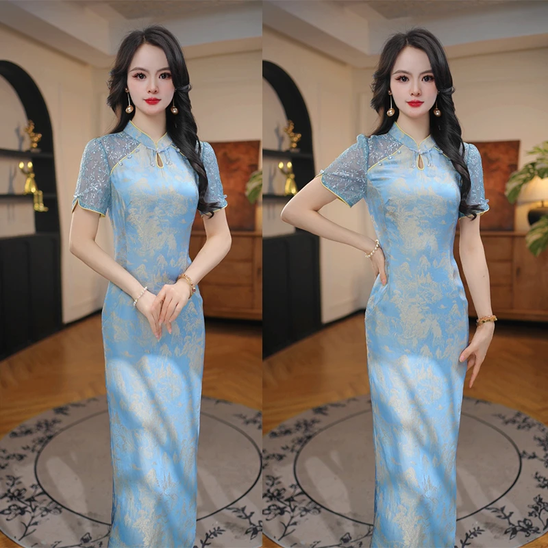 【青花蓝】改良版旗袍2025年夏新款洋气收腰显瘦时尚减龄名媛连衣裙