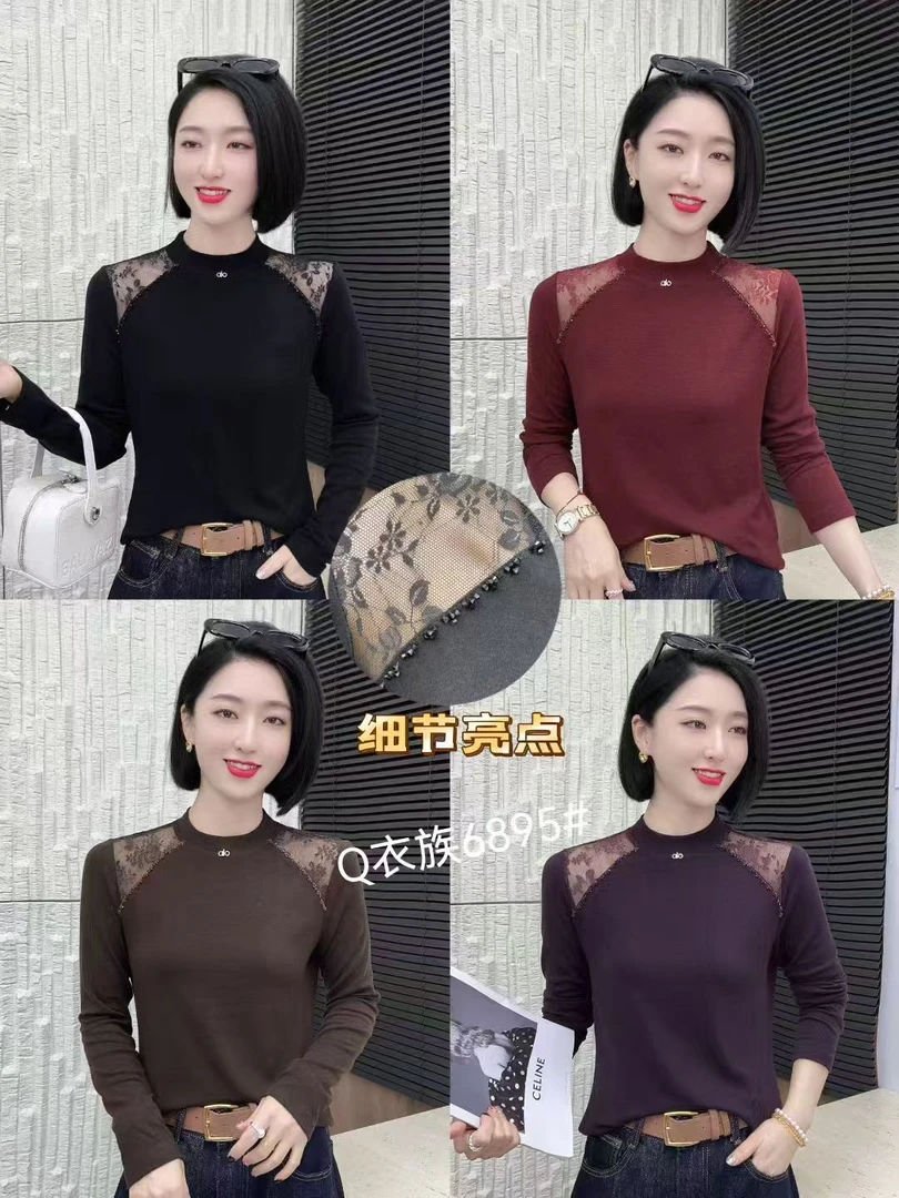 6895圆领蕾丝打底衫