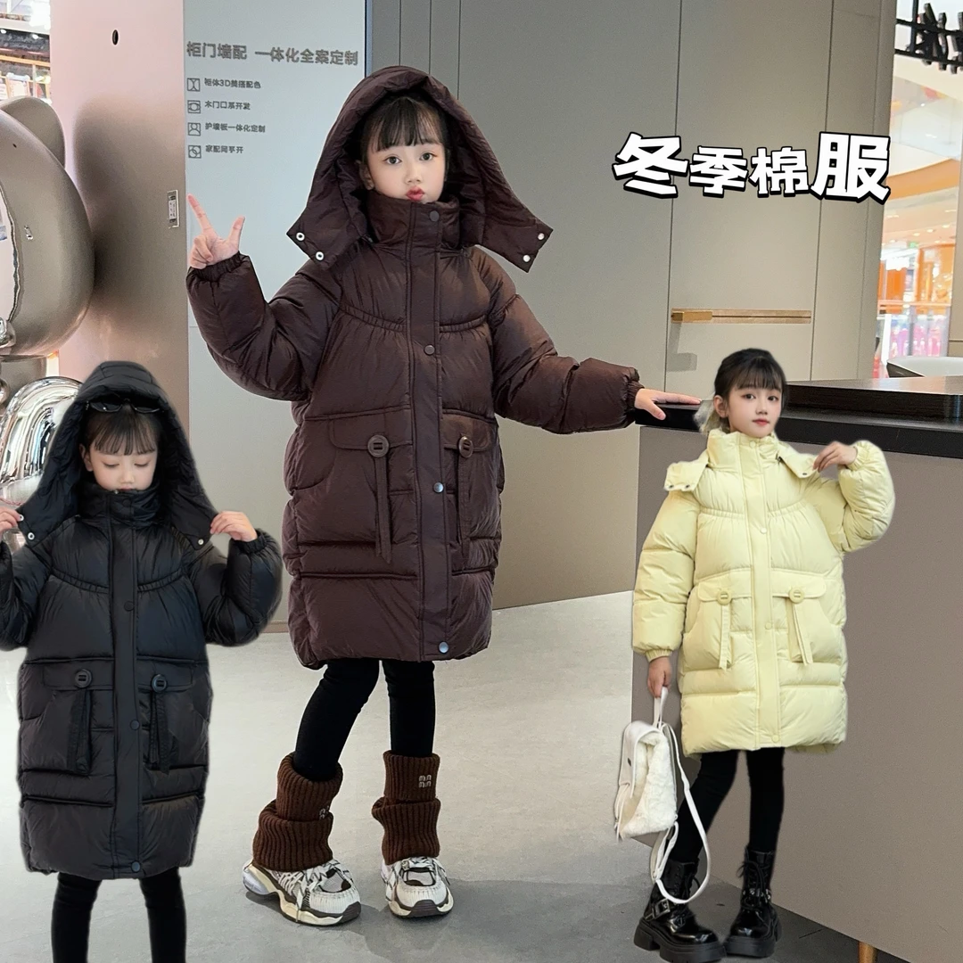 女童棉服中长款2024新款韩版洋气加厚棉衣儿童中大童冬装外套