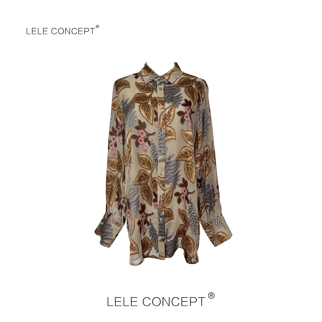 LELE CONCEPT丨【如一】时尚气质款拼色花真丝衬衫FC25C0077W