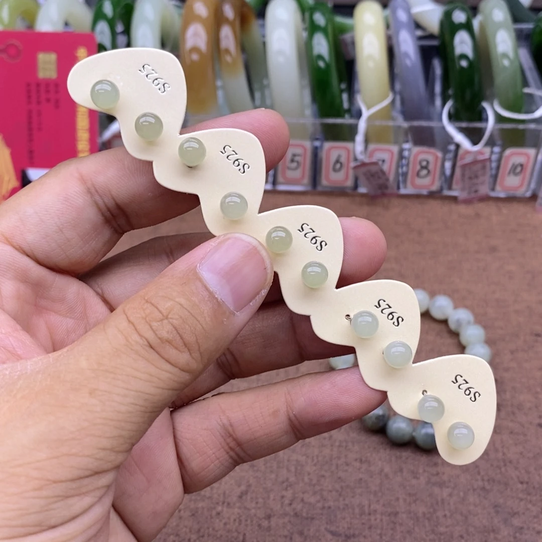 和田玉银S925镶嵌耳饰