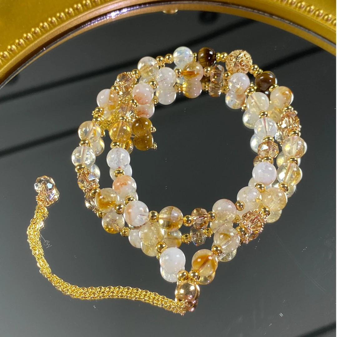 【连连相环】天然黄塔晶双圈女款时尚金虎眼闺蜜水晶手串金虎眼石