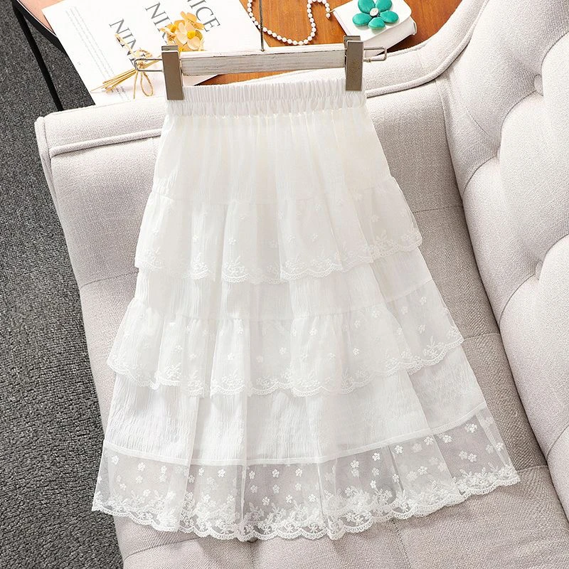 女童夏季白色半身裙儿童2025新款洋气蛋糕裙子女孩蕾丝花边公主裙