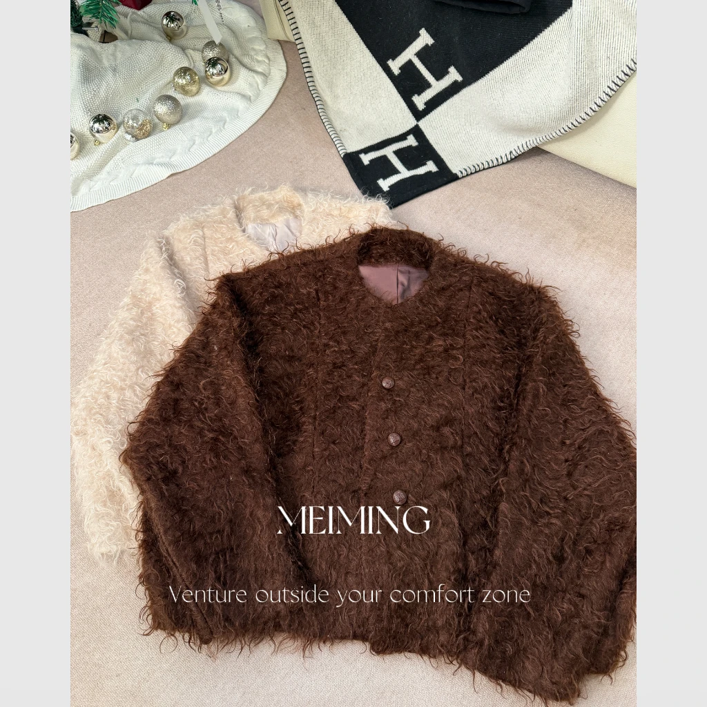 MEIMING 马海毛绵羊毛大衣小香风毛呢时尚百搭外套 MM3107