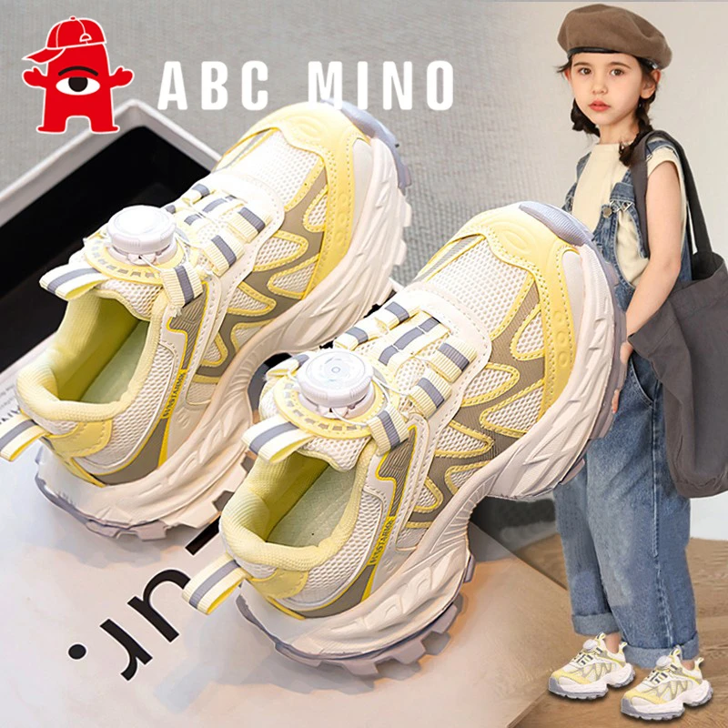 ABC MINO女童鞋子秋季透气儿童跑步运动鞋女孩轻便软底老爹鞋爆款