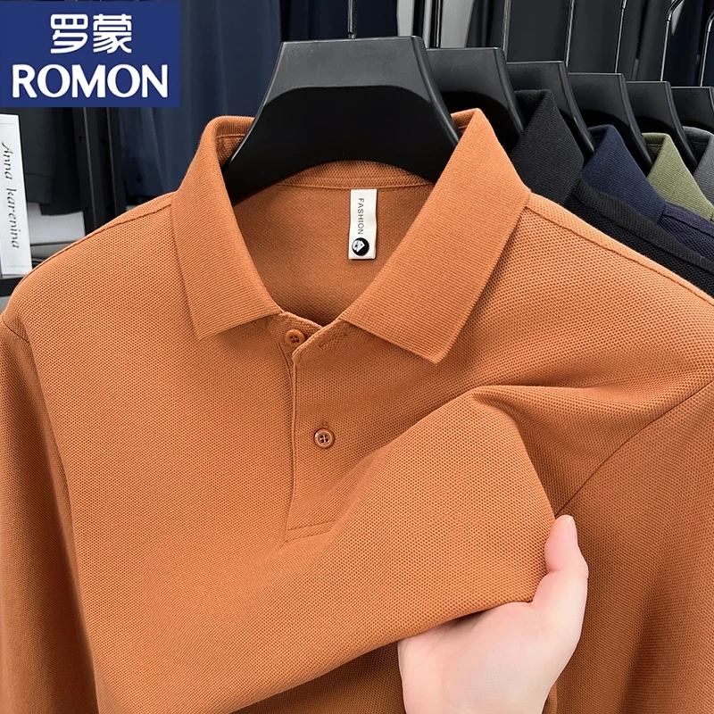 罗蒙纯棉男士长袖t恤翻领polo衫春秋新款休闲上衣纯棉打底衫