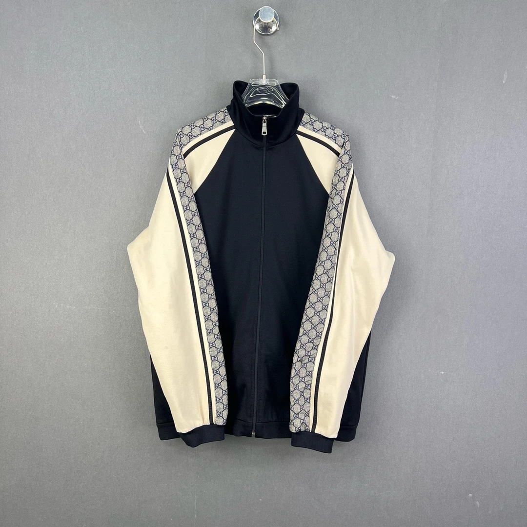 95新 GUCCI/古驰 S码/黑白色侧边织带蛇纹运动服外套/12059776