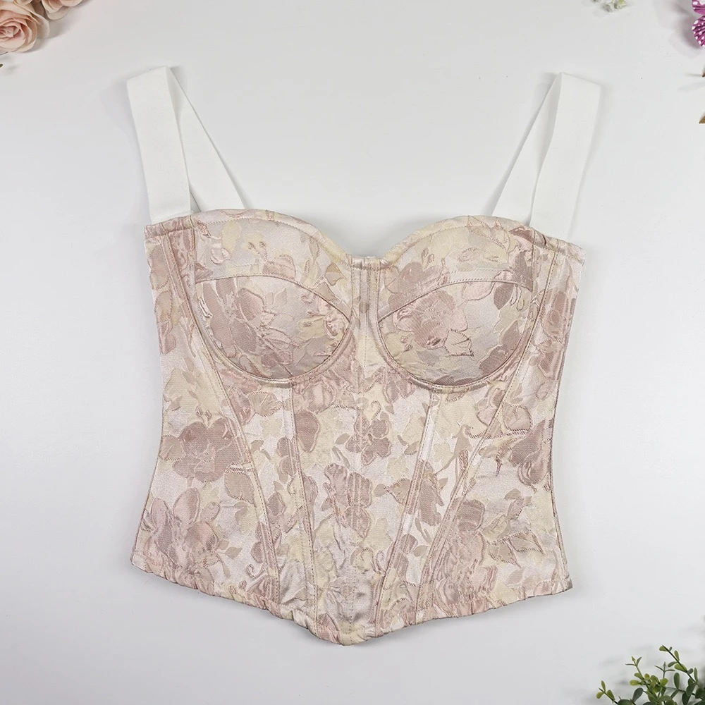 贝贝  立体浮雕提花鱼骨胸衣修身显瘦上衣