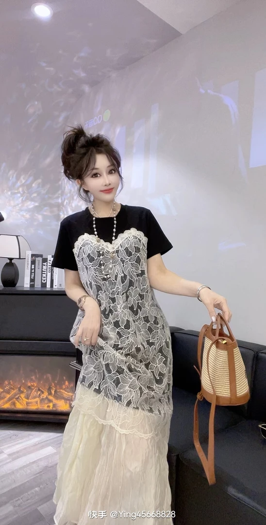 小众设计款拼接圆领连衣裙欧洲站2025夏季新款纯欲慵懒风女装