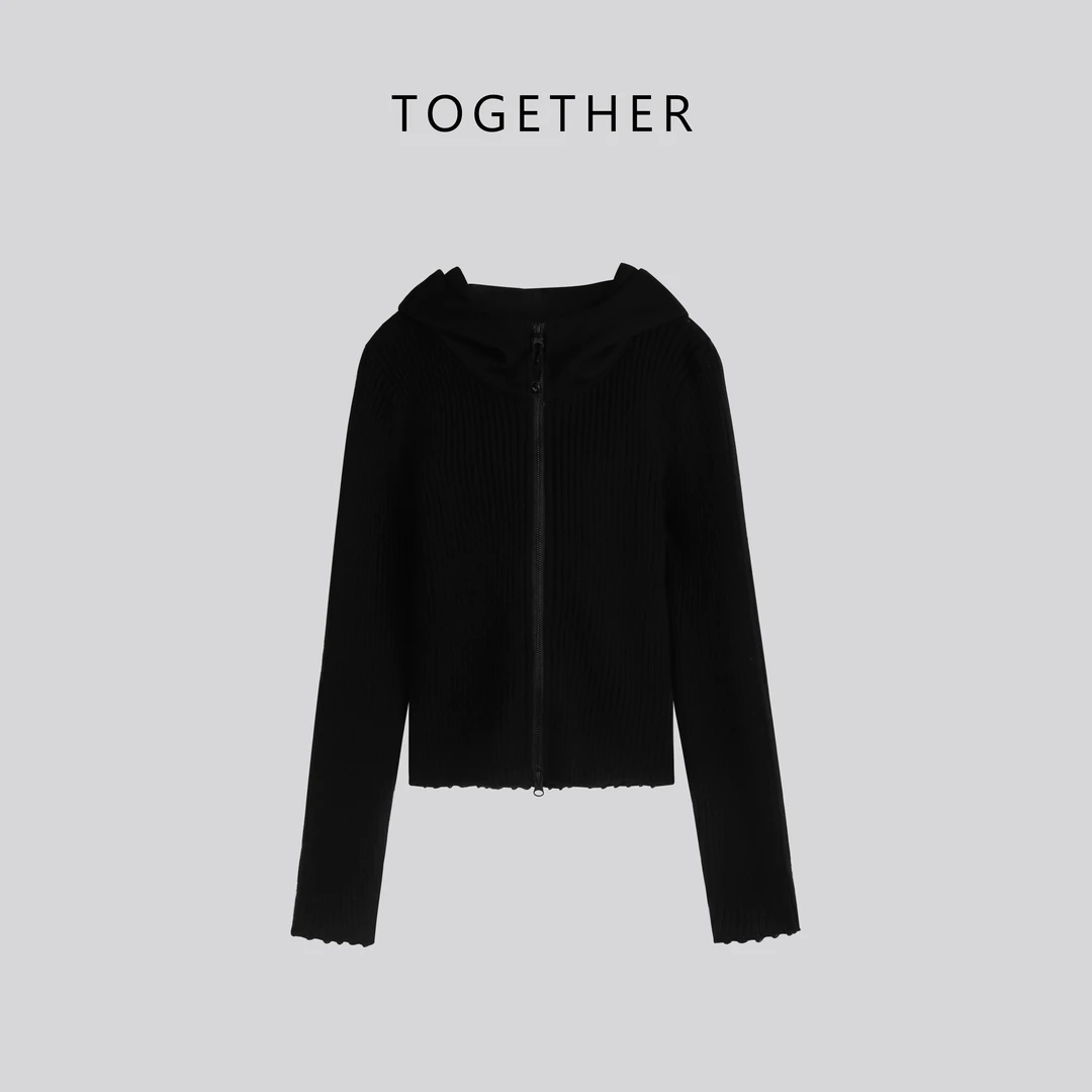 【Together】· 雨松 · 秋冬连帽简约百搭长袖毛衣拉链开衫#85382ZD