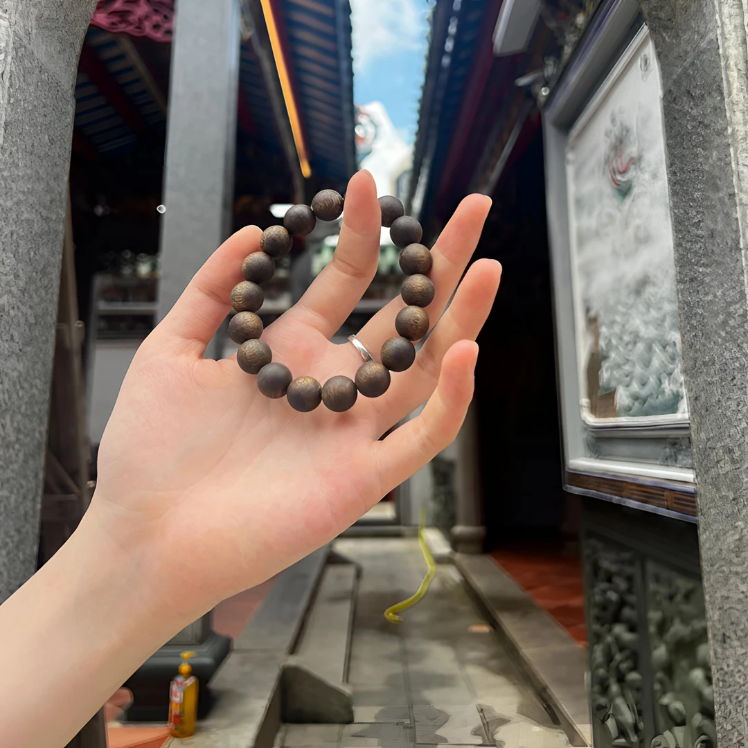 沉香保真单圈莺歌绿棋楠沉香手串12mm圆珠手串天然木质文玩手串