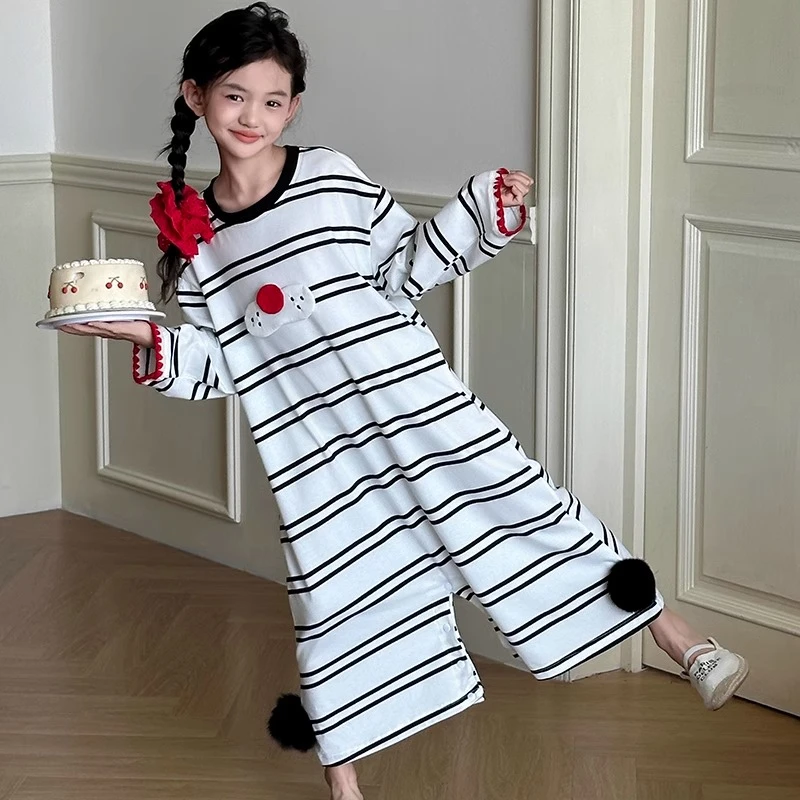 女童搞怪睡衣春秋款2025新款女大童纯棉连体衣儿童女孩秋季家居服