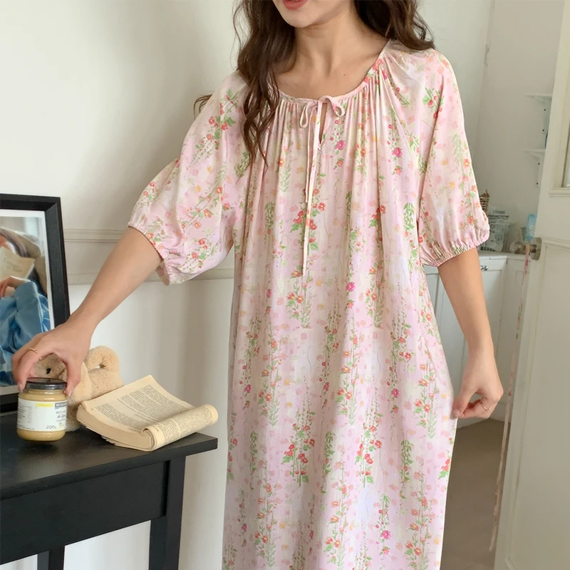 睡裙绵绸睡裙 人造棉睡裙人棉夏季薄款短袖
