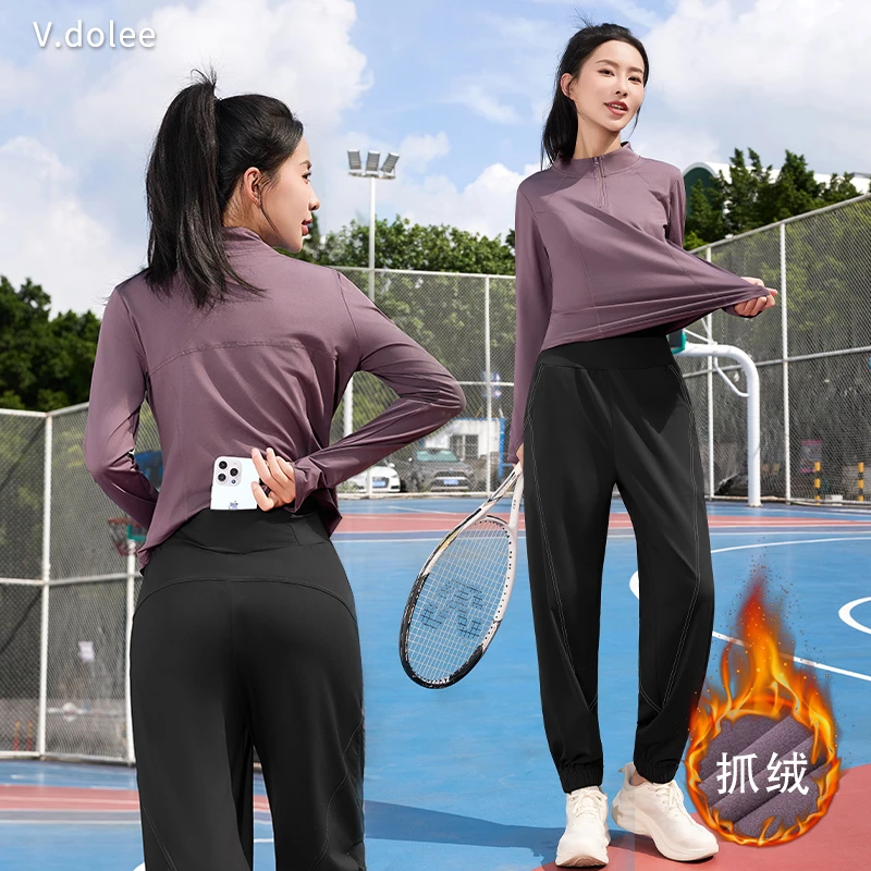 加绒休闲运动套装健身跑步冬季女款显瘦保暖户外时尚晨跑服1443