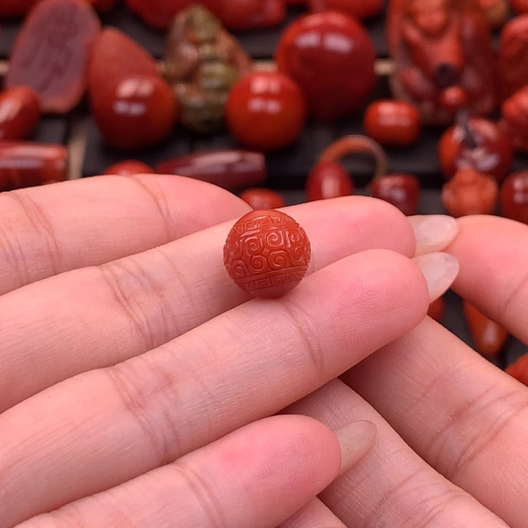 南红玛瑙南红川料精工回纹圆珠11.5mm未镶嵌