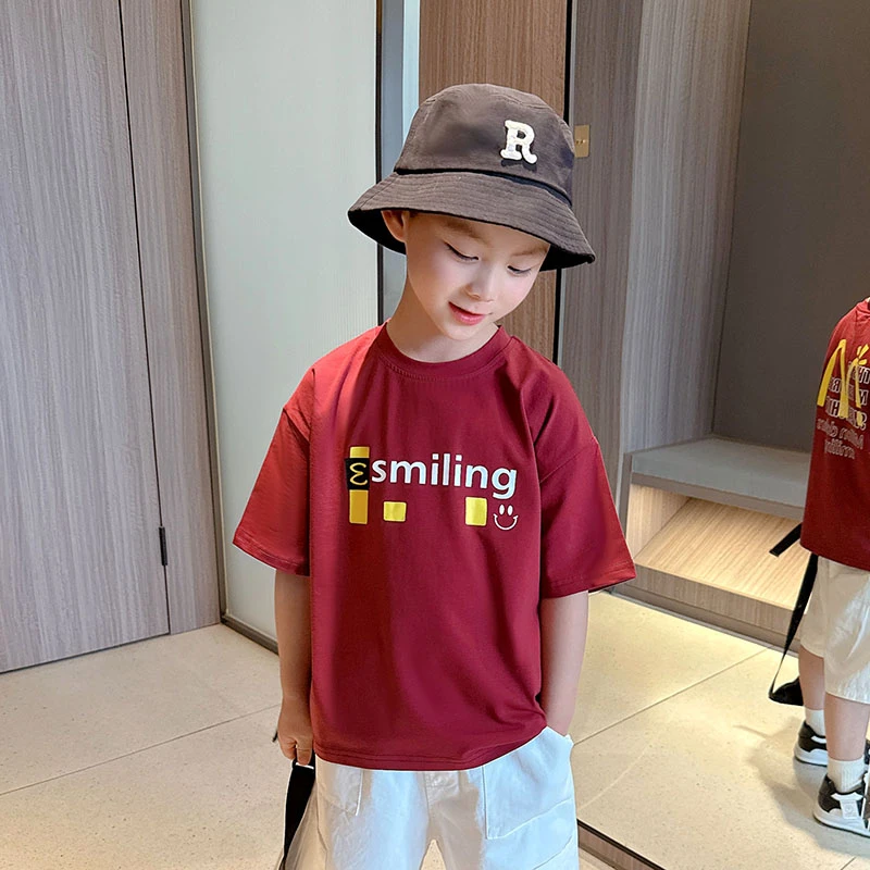 儿童夏装短袖T恤2025新款男童夏季休闲凉感上衣男孩7A纯棉半袖潮