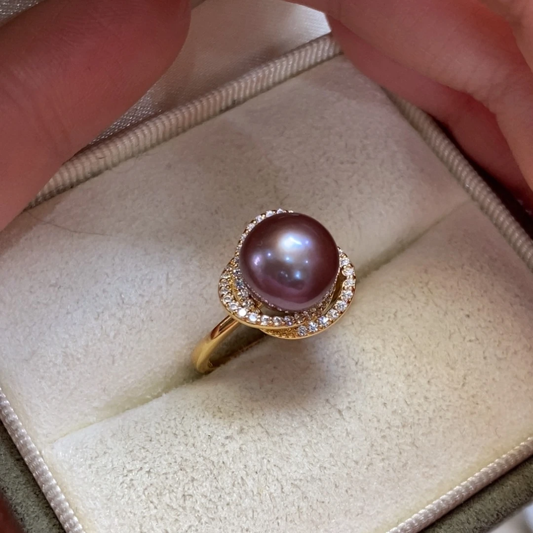 淡水珍珠戒指银S925镀金镶嵌微瑕