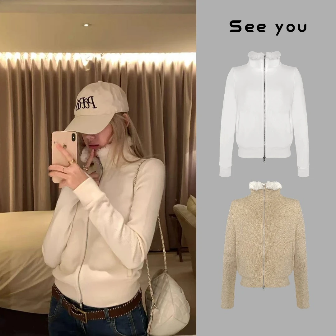 美拉德时尚感秋冬新款高领短款开衫上衣L1771