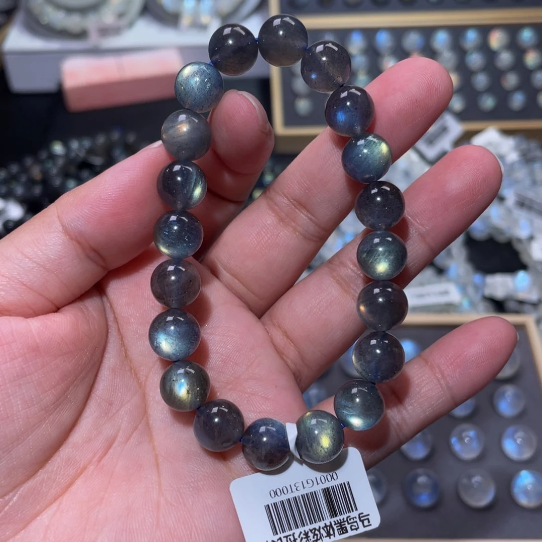 手链未镶嵌长石@*马岛黑体灰月光手链9mm+